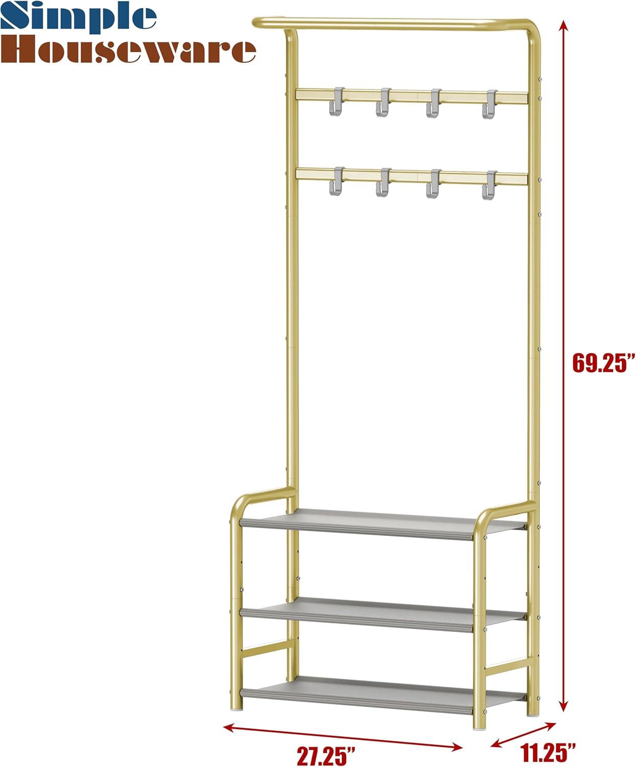 imageSIMPLE HOUSEWARE Coat Rack with Storage Shelf Freestanding Hall Tree with Hooks for Entryway Bedroom Office Black Metal Clothes Hanger Stand for Coats Hats Jackets Bags BlackChampagne Gold