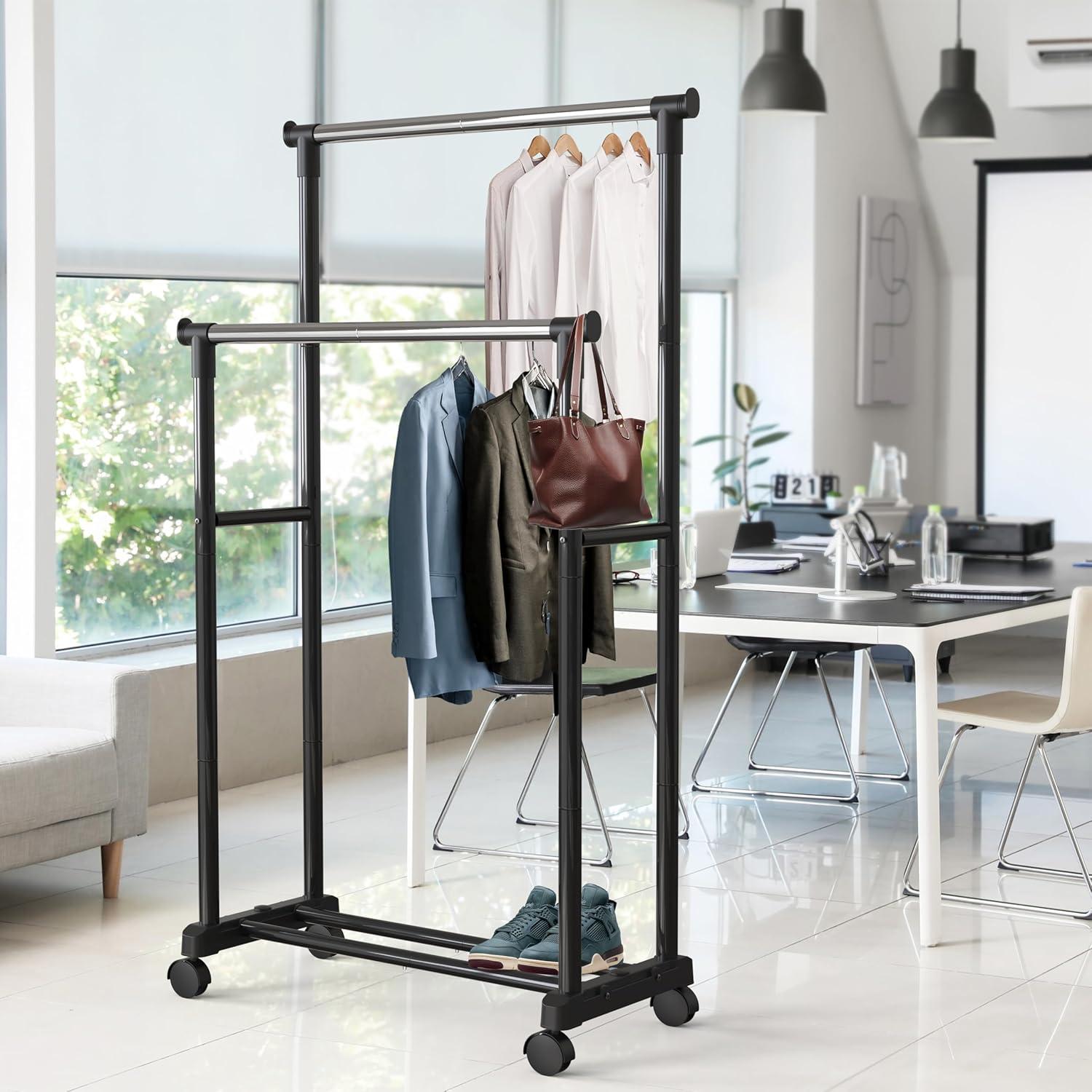imageSIMPLE HOUSEWARE Double Rod Portable Clothing Hanging Garment Rack