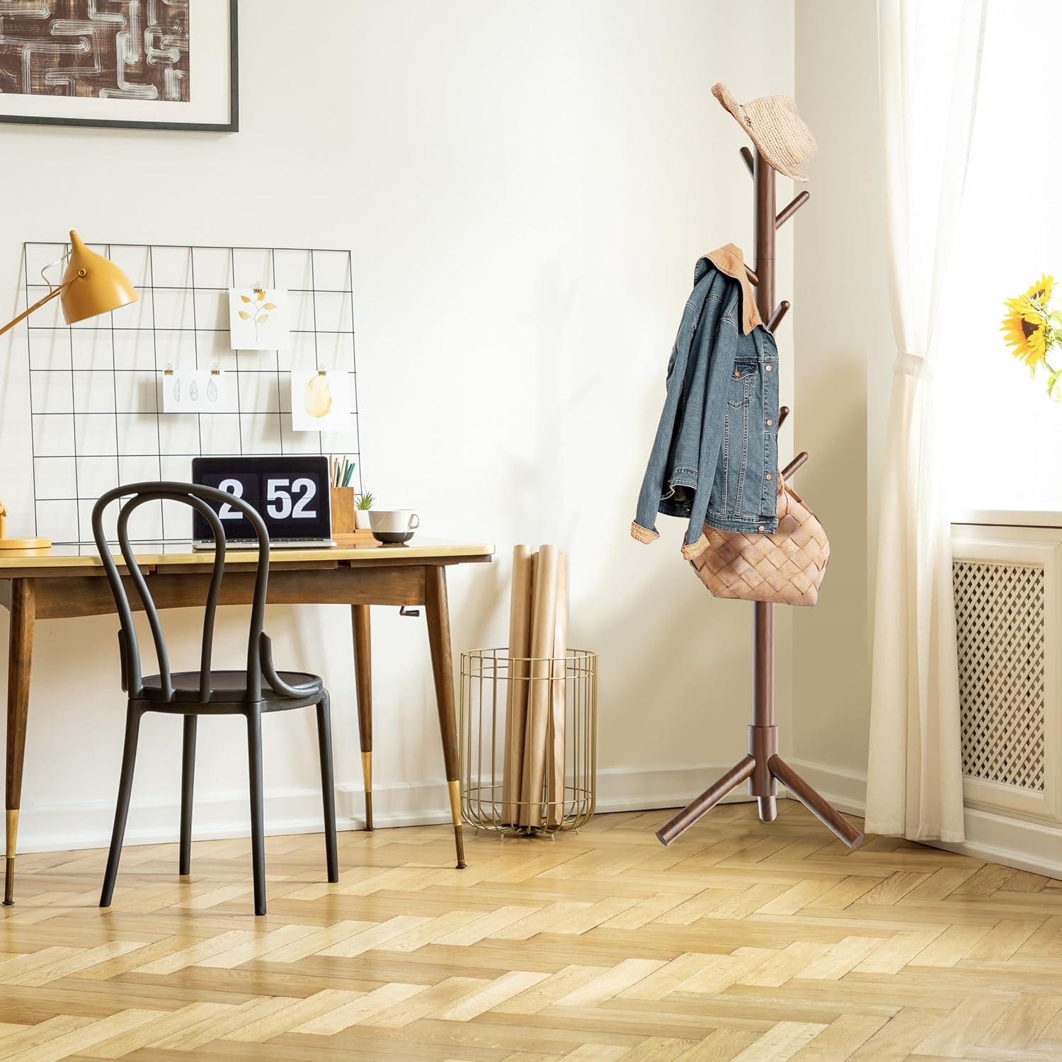 imageSIMPLE HOUSEWARE Freestanding Coat Rack with Shelf 9 hooks BlackWalnut