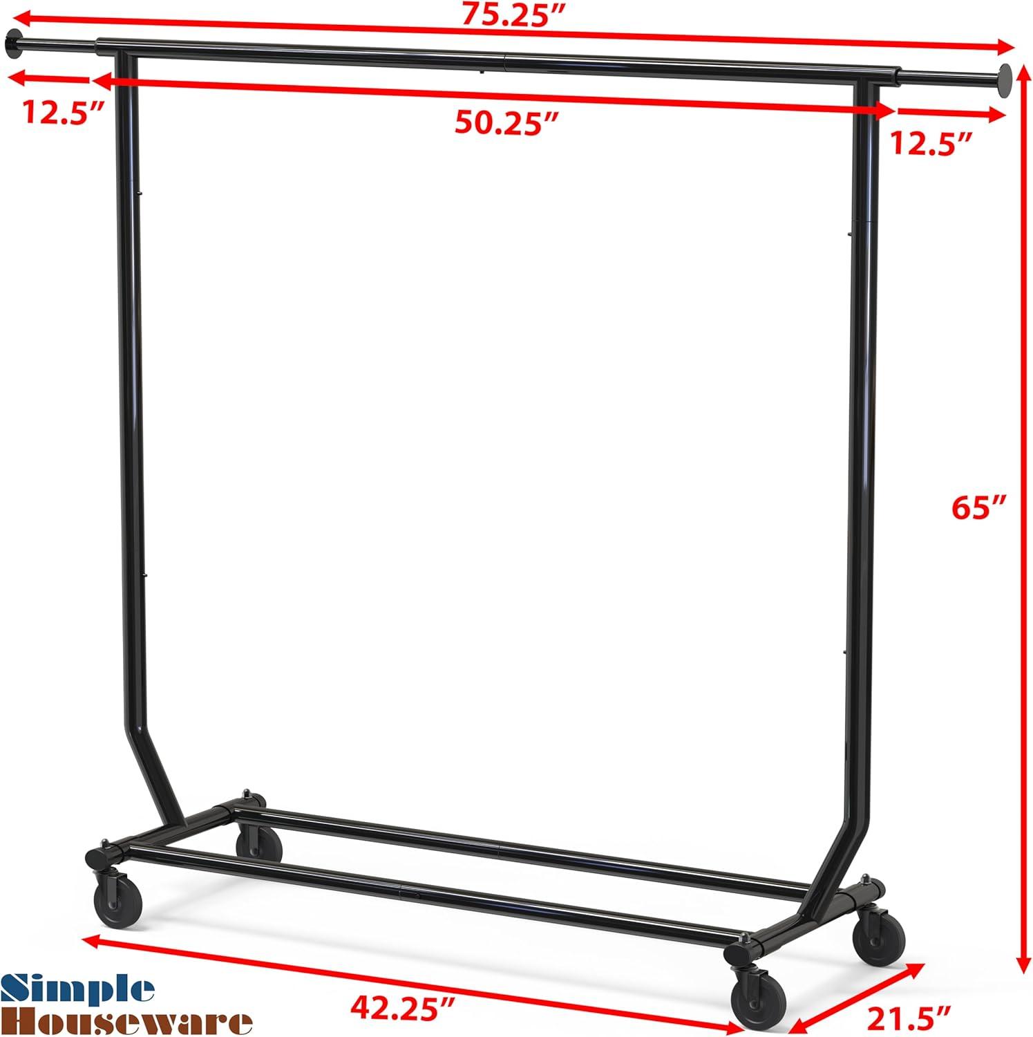 imageSIMPLE HOUSEWARE Supreme Commercial Grade Clothing Garment Rack Holds Up to 250 lbs 50 to 75 Inches Extensible Rod ChromeBlack