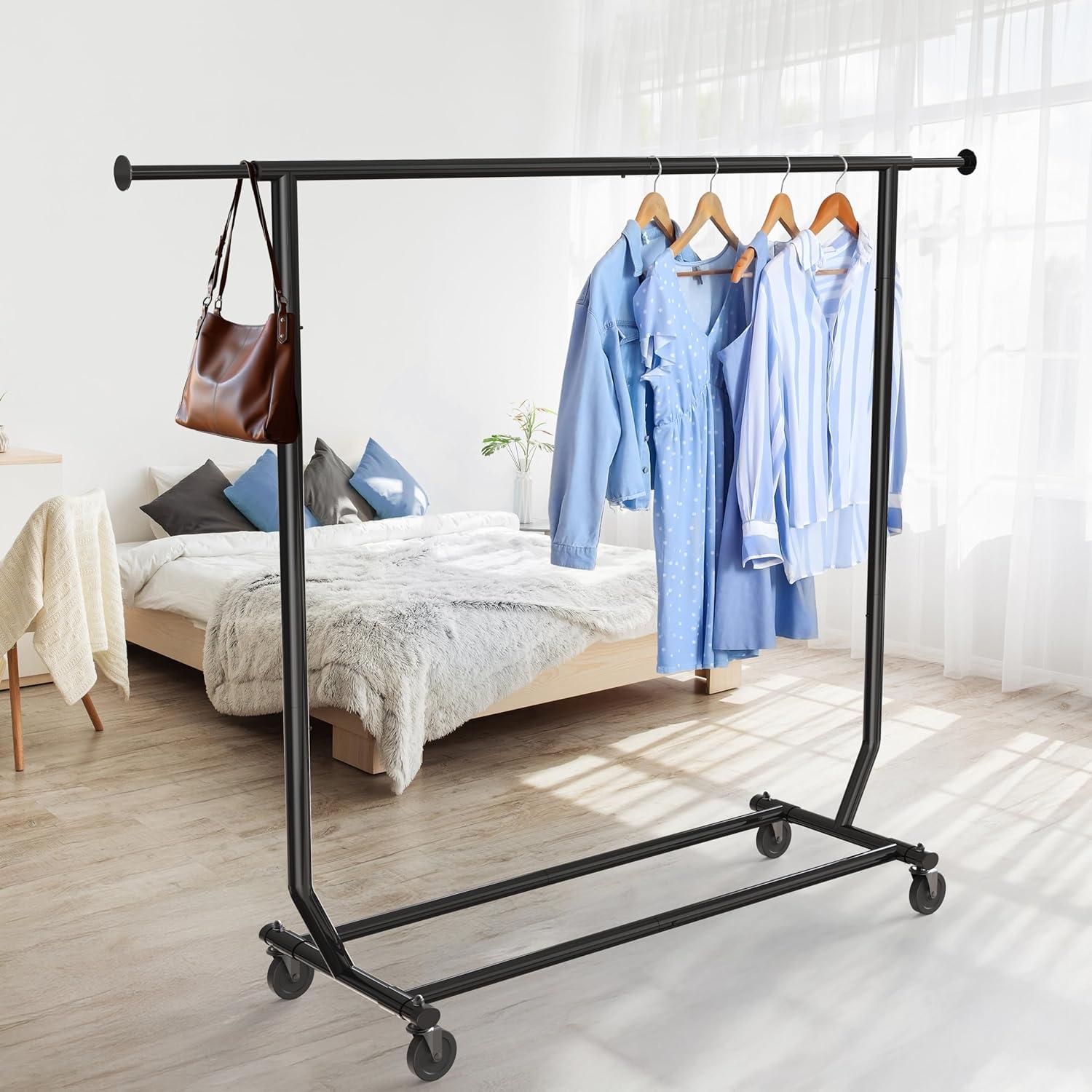 imageSIMPLE HOUSEWARE Supreme Commercial Grade Clothing Garment Rack Holds Up to 250 lbs 50 to 75 Inches Extensible Rod ChromeBlack