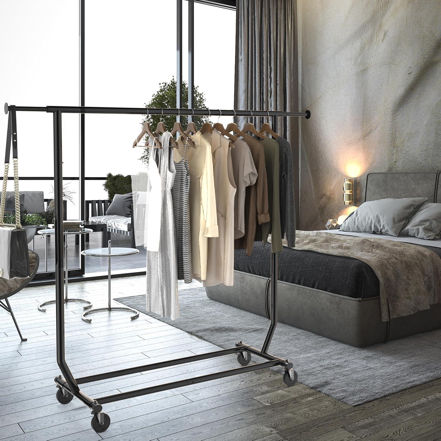 imageSIMPLE HOUSEWARE Supreme Commercial Grade Clothing Garment Rack Holds Up to 250 lbs 50 to 75 Inches Extensible Rod ChromeBlack