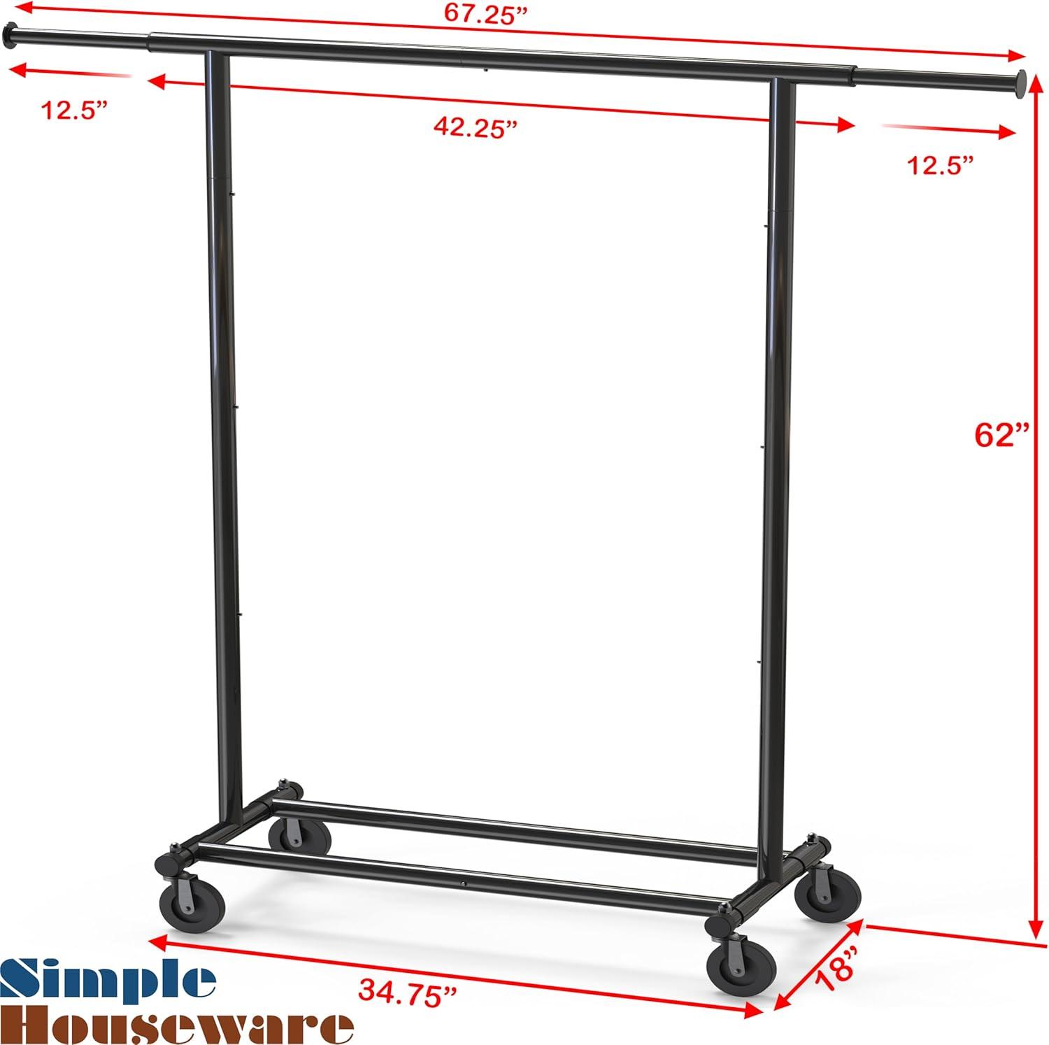 imageSIMPLE HOUSEWARE Supreme Commercial Grade Clothing Garment Rack Holds Up to 250 lbs 50 to 75 Inches Extensible Rod ChromeBlack