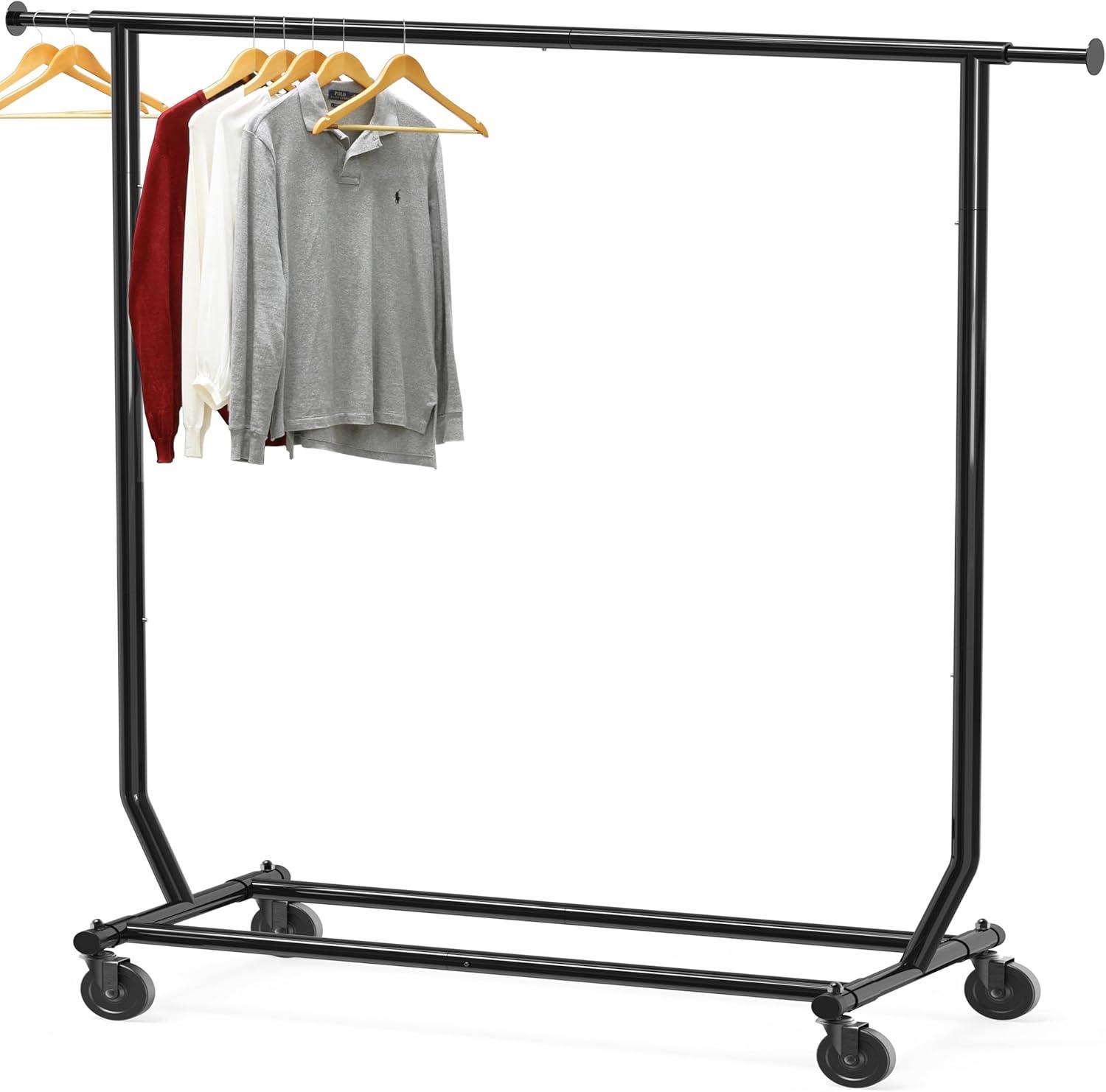 imageSIMPLE HOUSEWARE Supreme Commercial Grade Clothing Garment Rack Holds Up to 250 lbs 50 to 75 Inches Extensible Rod ChromeBlack