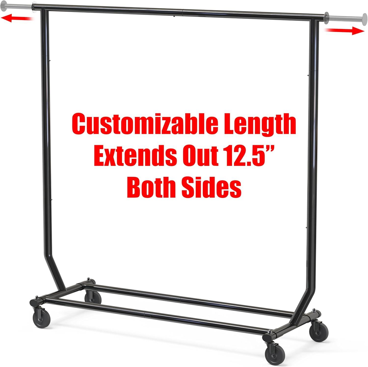 imageSIMPLE HOUSEWARE Supreme Commercial Grade Clothing Garment Rack Holds Up to 250 lbs 50 to 75 Inches Extensible Rod ChromeBlack