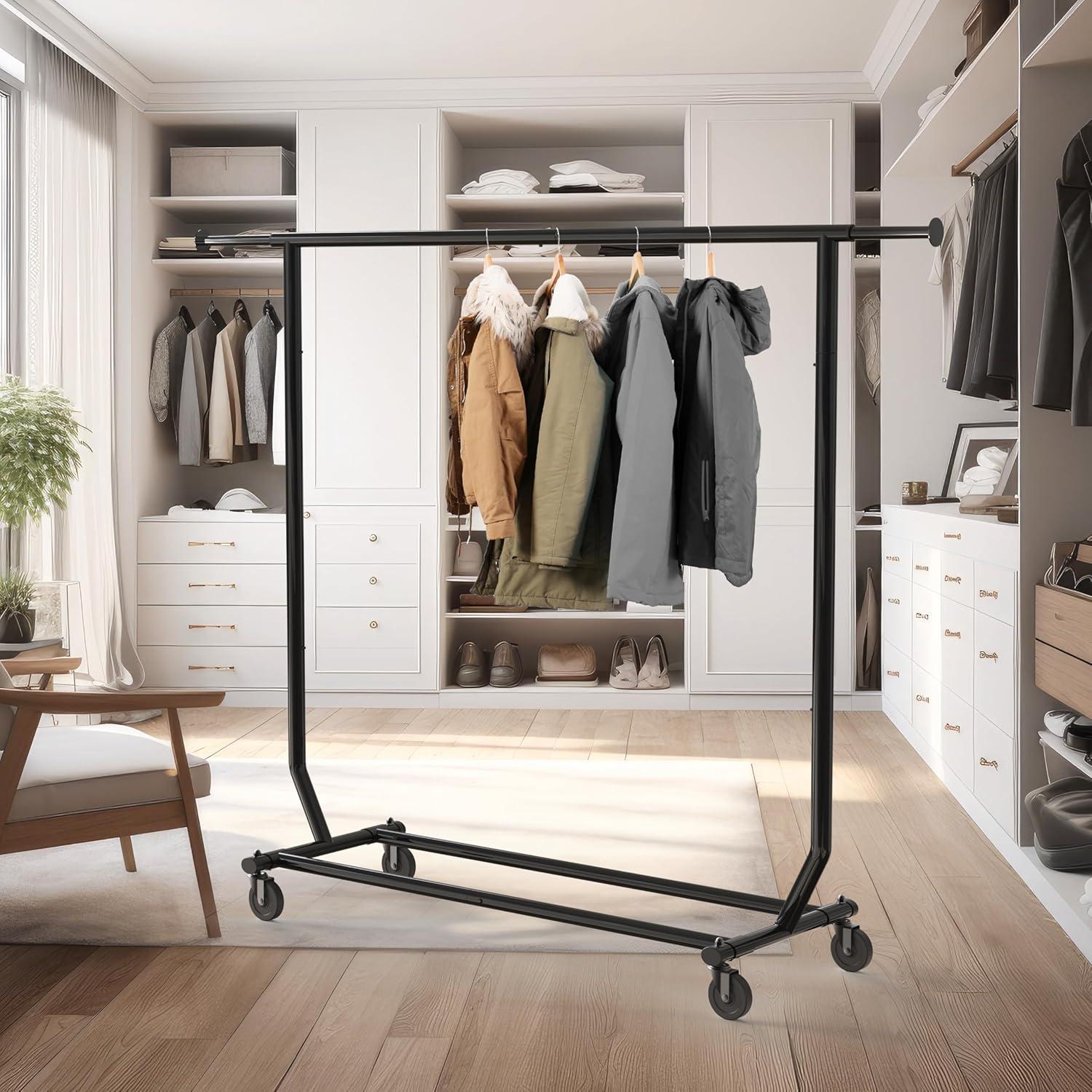 imageSIMPLE HOUSEWARE Supreme Commercial Grade Clothing Garment Rack Holds Up to 250 lbs 50 to 75 Inches Extensible Rod ChromeBlack