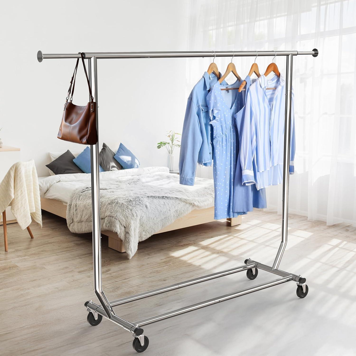 imageSIMPLE HOUSEWARE Supreme Commercial Grade Clothing Garment Rack Holds Up to 250 lbs 50 to 75 Inches Extensible Rod ChromeChrome