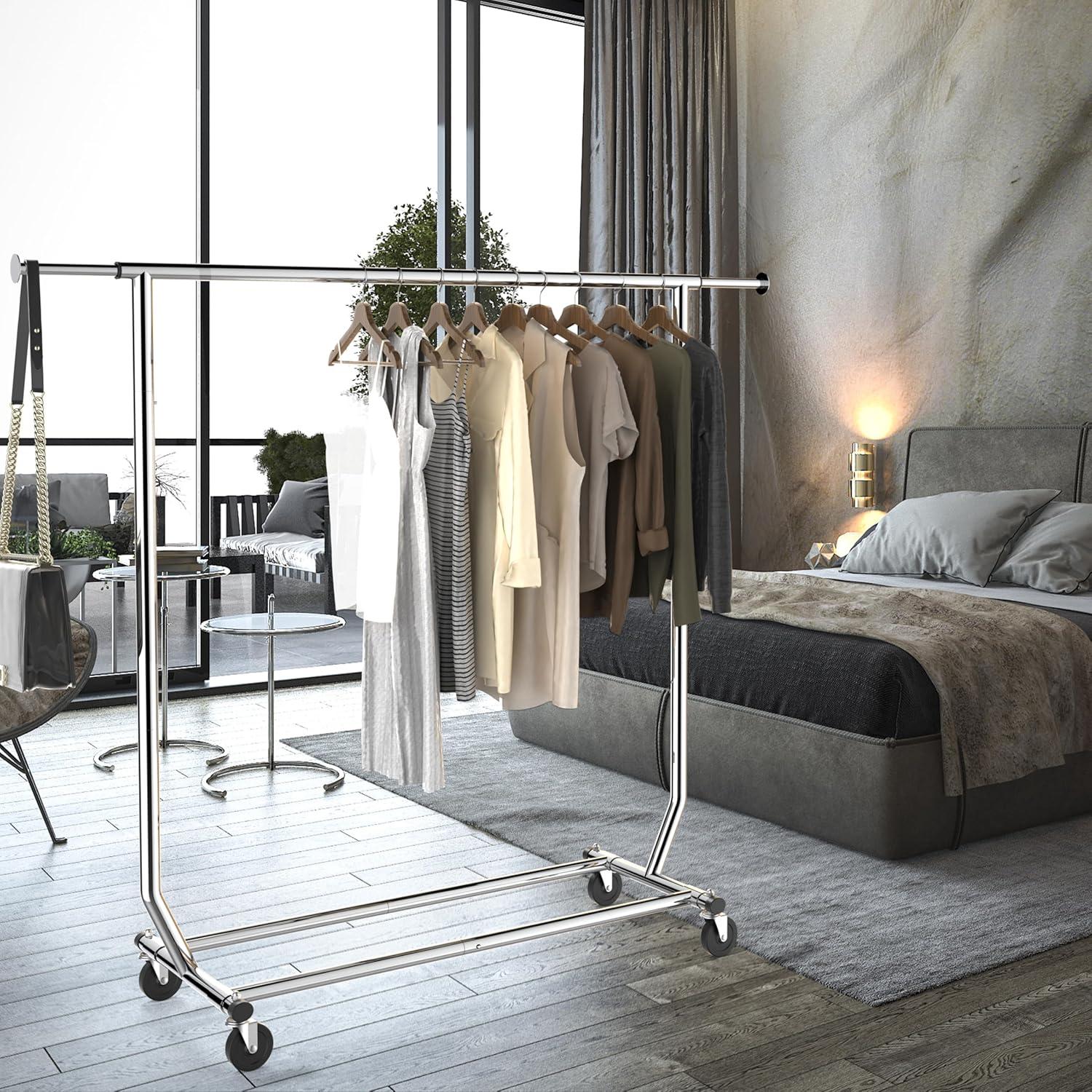 imageSIMPLE HOUSEWARE Supreme Commercial Grade Clothing Garment Rack Holds Up to 250 lbs 50 to 75 Inches Extensible Rod ChromeChrome