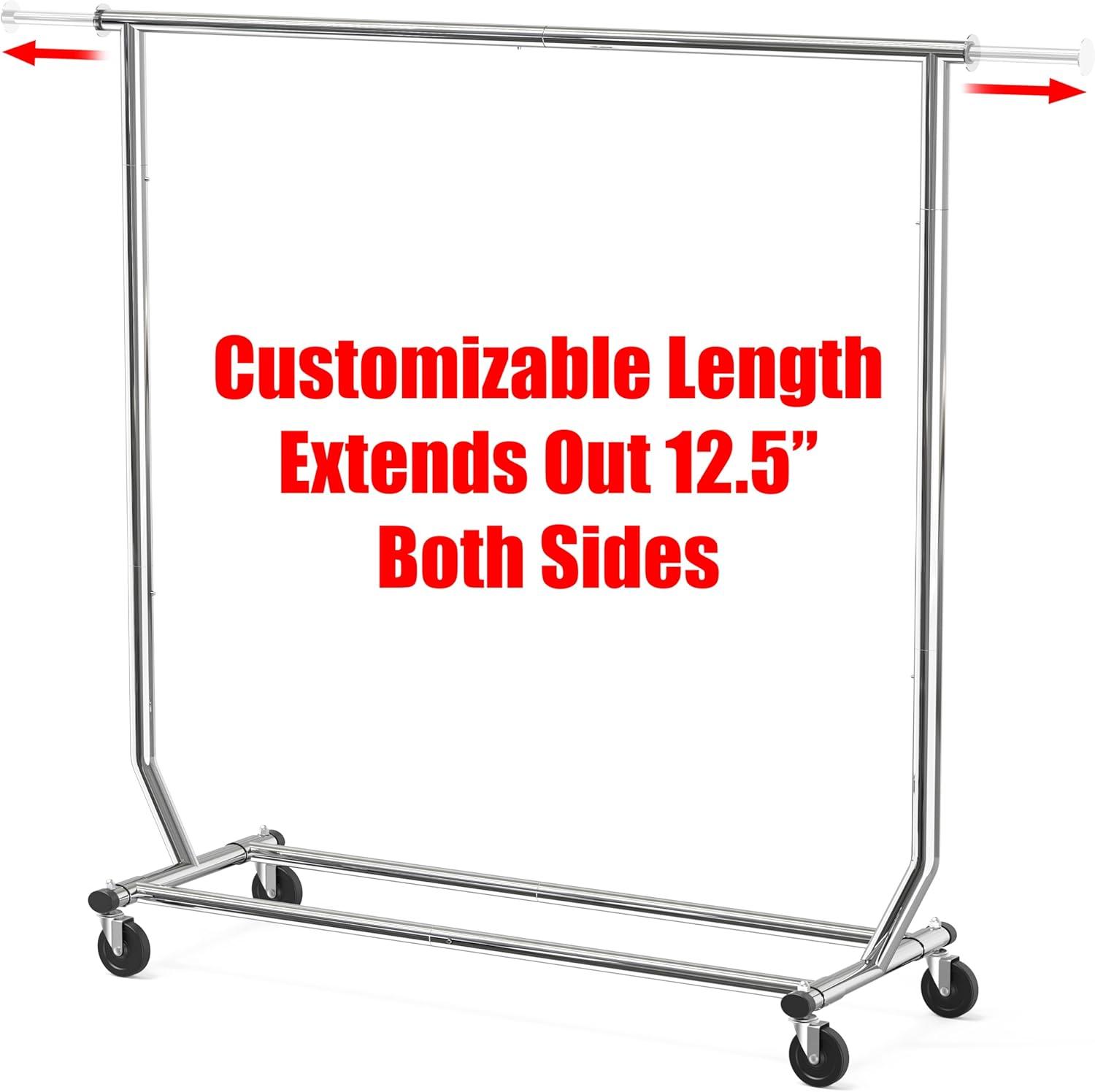 imageSIMPLE HOUSEWARE Supreme Commercial Grade Clothing Garment Rack Holds Up to 250 lbs 50 to 75 Inches Extensible Rod ChromeChrome