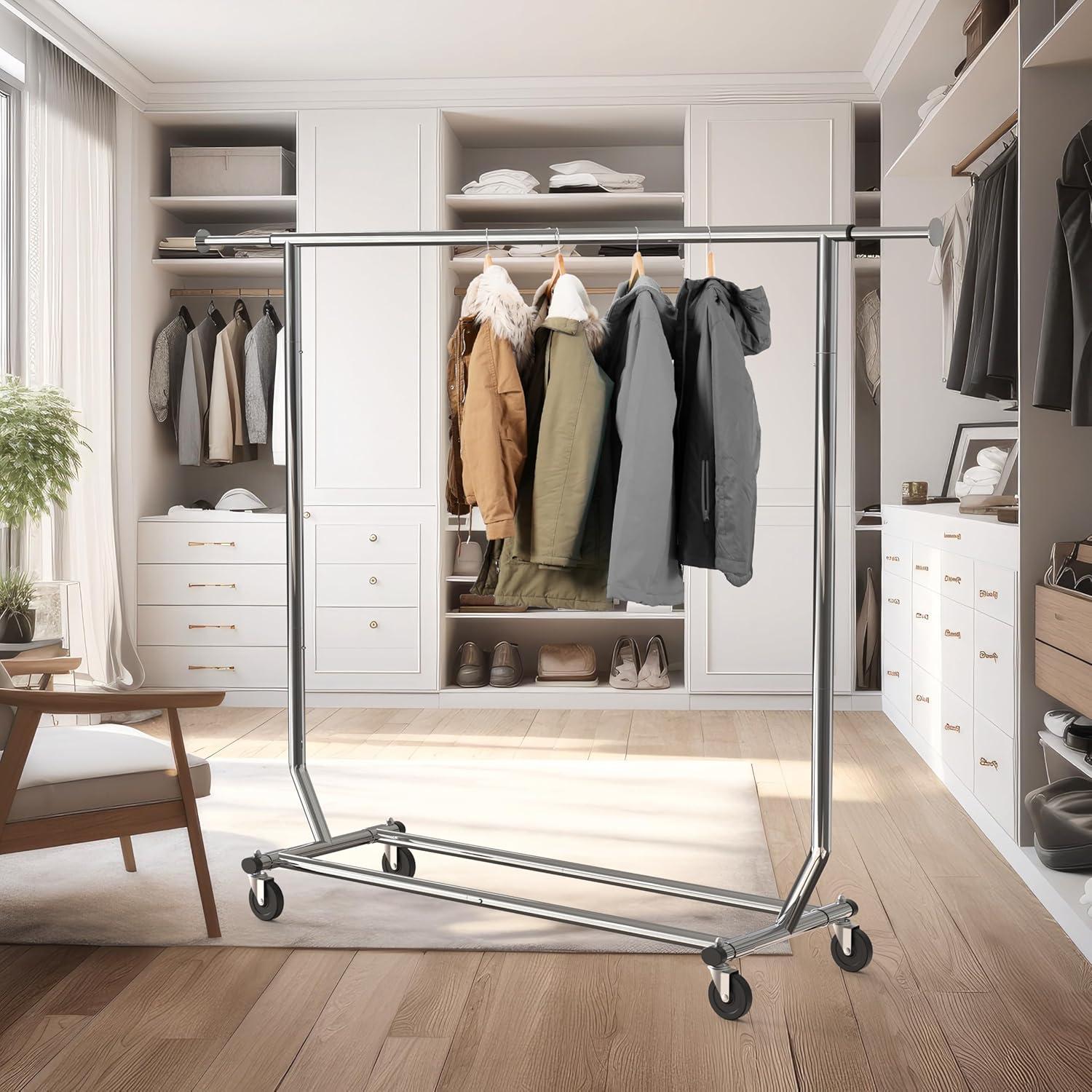 imageSIMPLE HOUSEWARE Supreme Commercial Grade Clothing Garment Rack Holds Up to 250 lbs 50 to 75 Inches Extensible Rod ChromeChrome