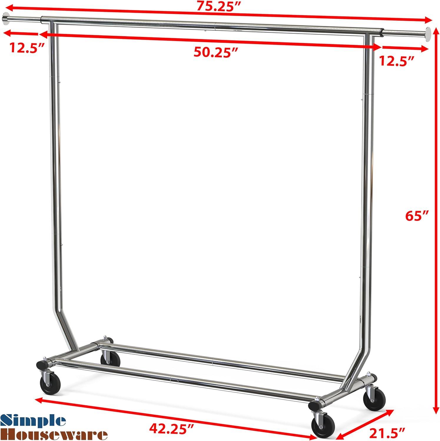 imageSIMPLE HOUSEWARE Supreme Commercial Grade Clothing Garment Rack Holds Up to 250 lbs 50 to 75 Inches Extensible Rod ChromeChrome