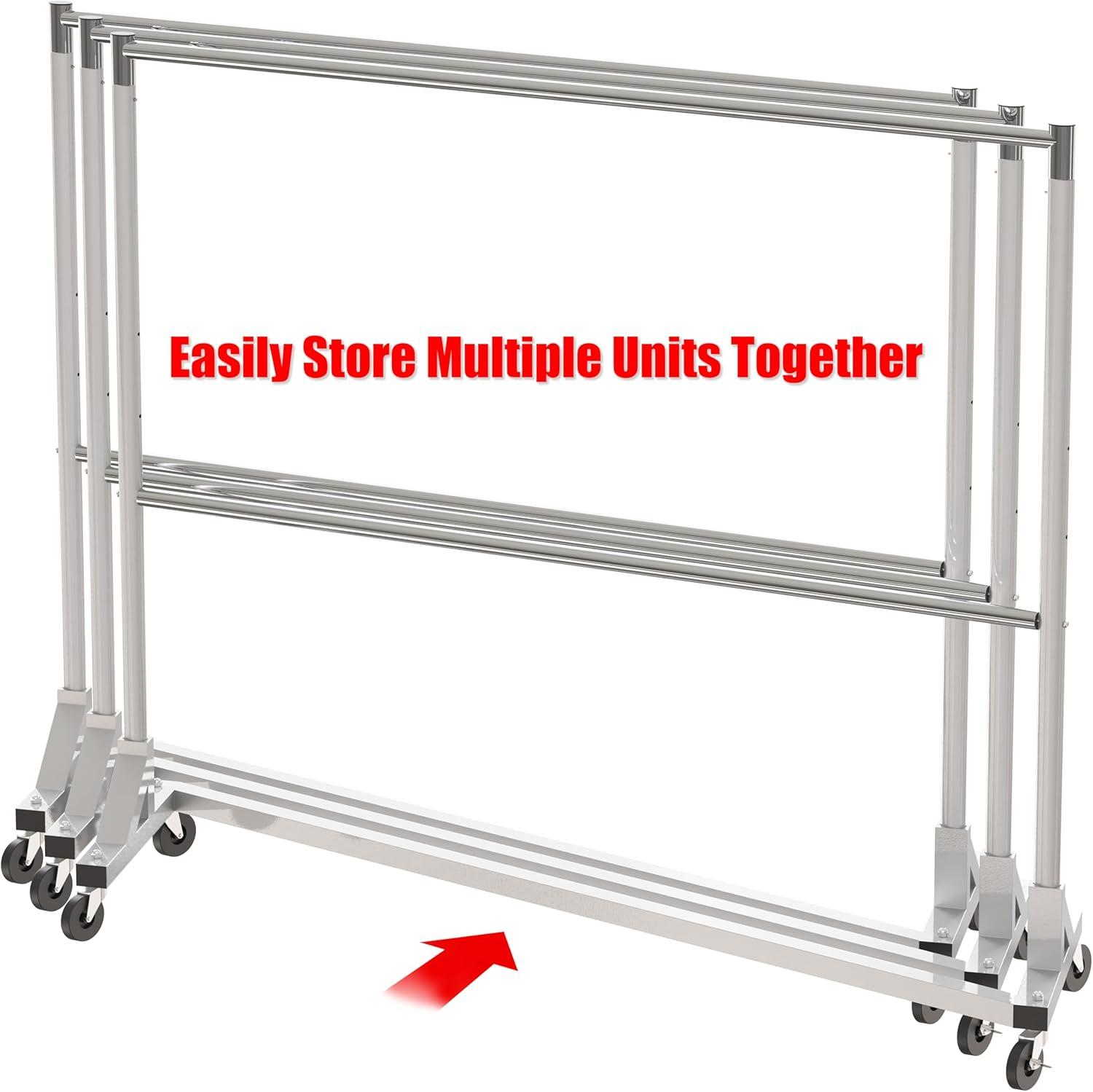 imageSimple Houseware Commercial Grade ZBase Double Rod Garment Rack 600lb Load 63 inch Silver