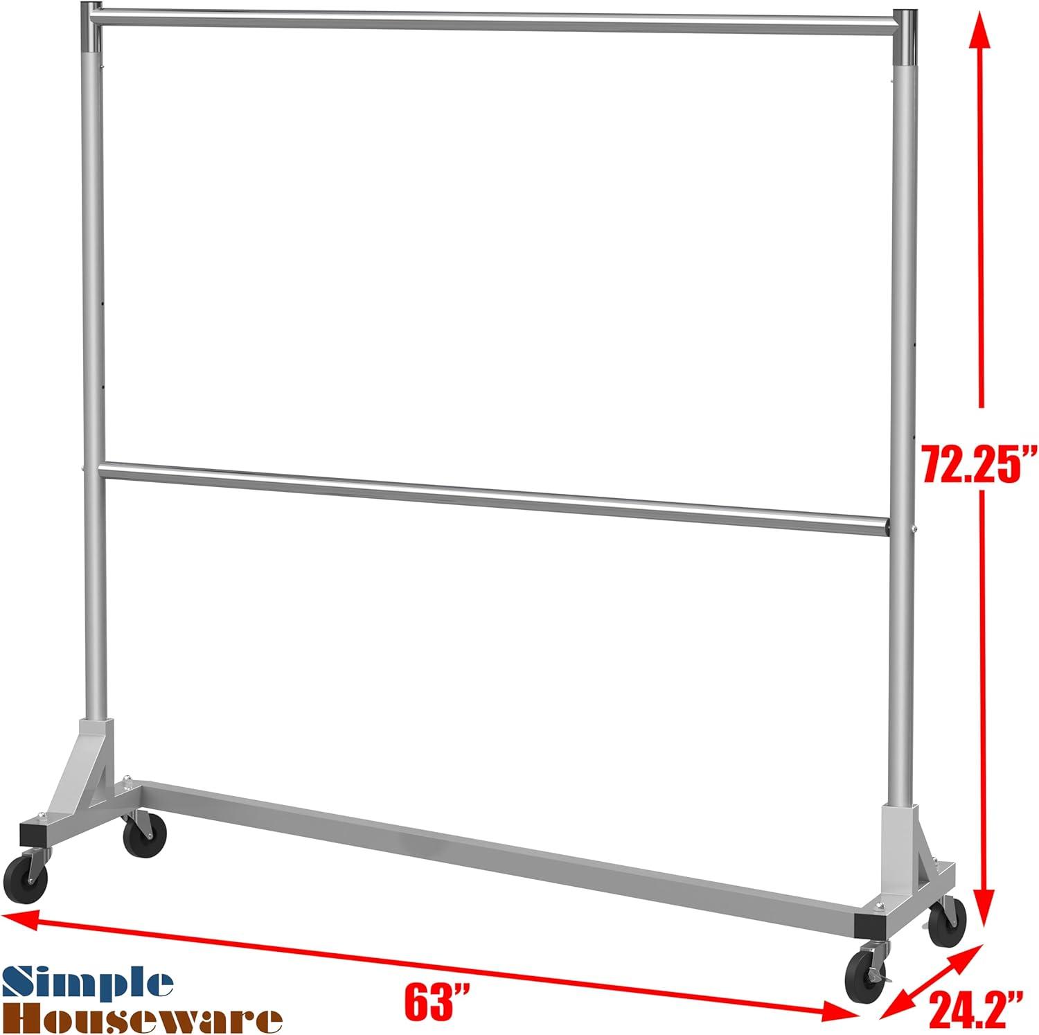 imageSimple Houseware Commercial Grade ZBase Double Rod Garment Rack 600lb Load 63 inch Silver