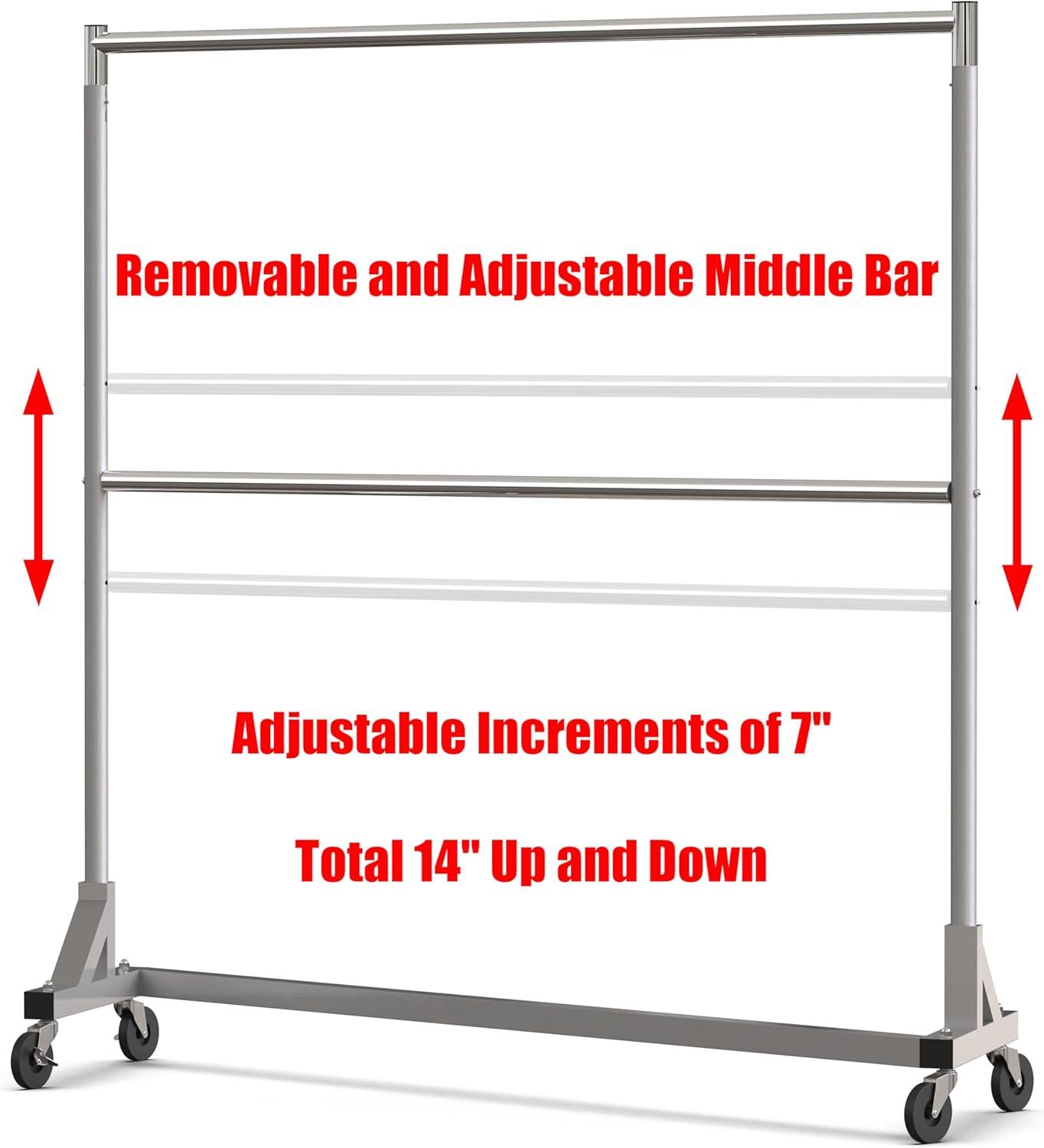 imageSimple Houseware Commercial Grade ZBase Double Rod Garment Rack 600lb Load 63 inch Silver