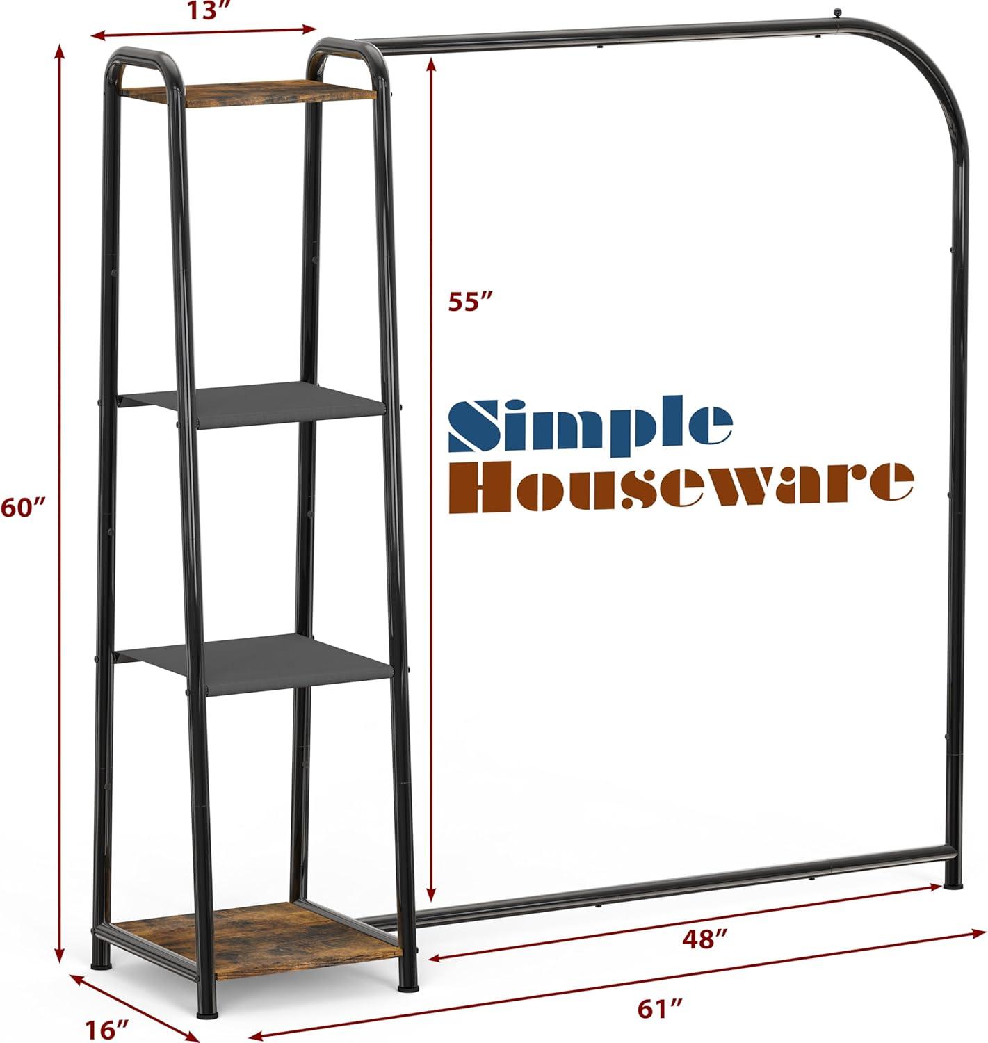 imageSimple Houseware Heavy Duty Clothing Garment Rack with 4 Shelves Portable Closet Organizer for Hanging Clothes Black