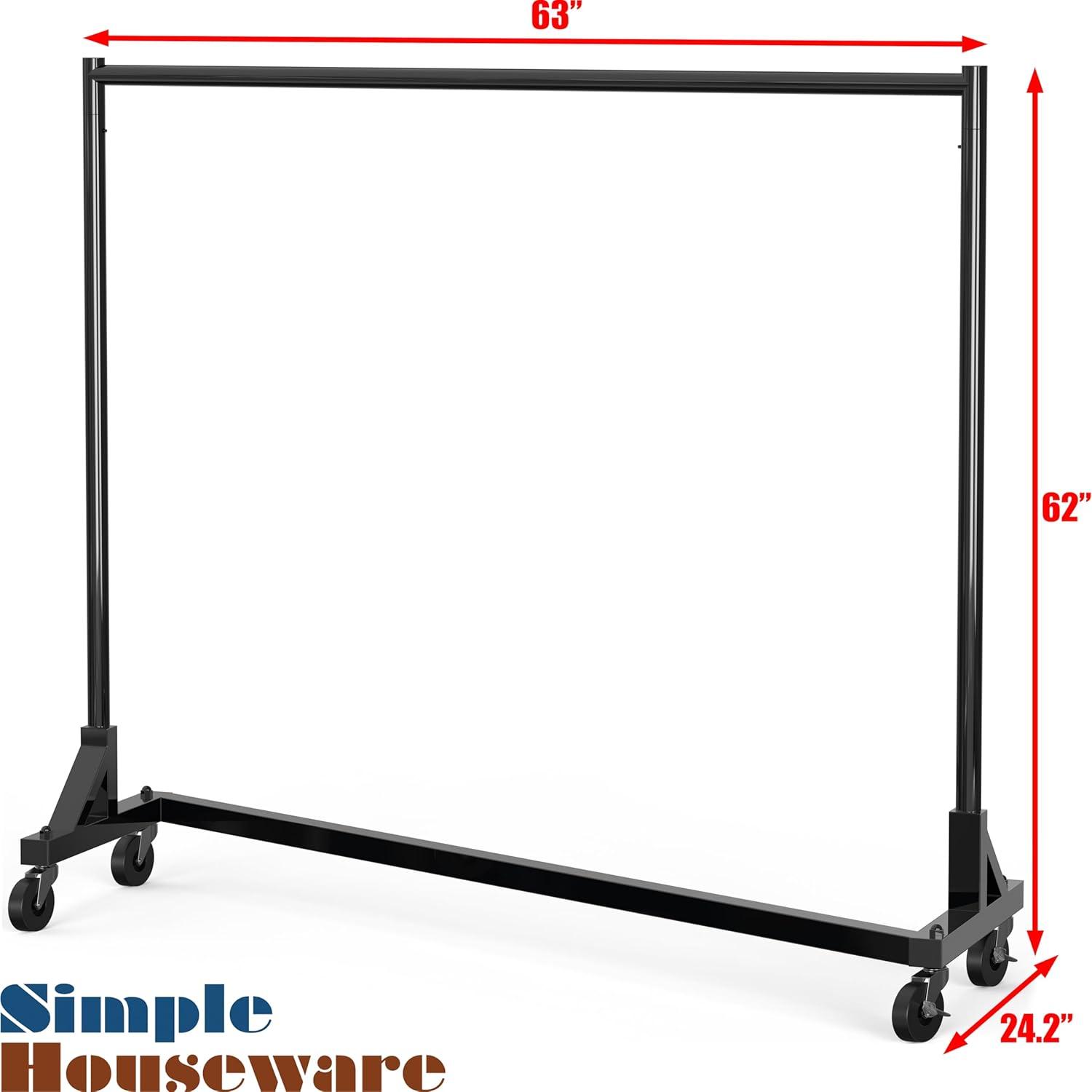 imageSimple Houseware Industrial Grade ZBase Garment Rack 500lb Load with 62 Inches Extra Long Bar GrayBlack