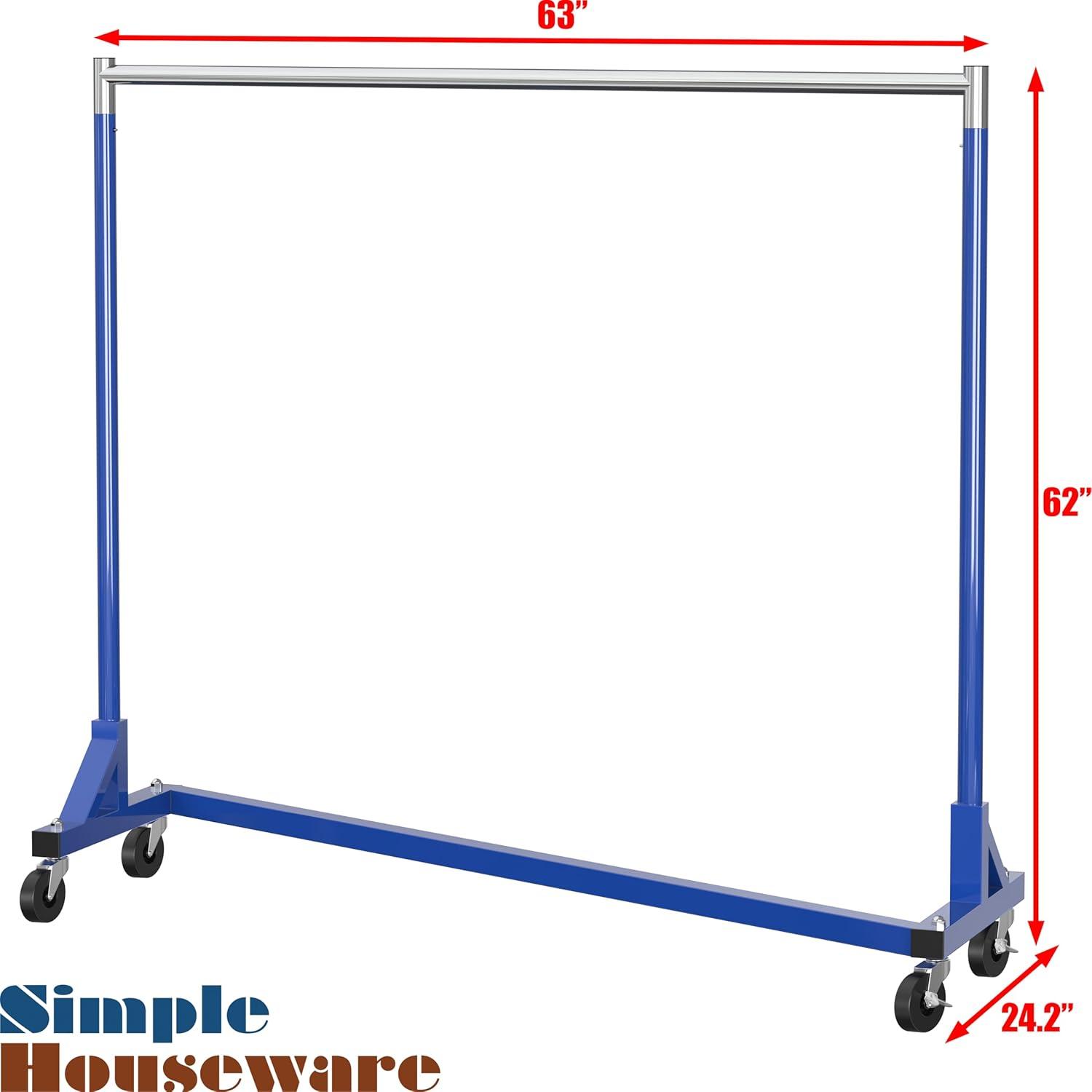 imageSimple Houseware Industrial Grade ZBase Garment Rack 500lb Load with 62 Inches Extra Long Bar GrayBlue
