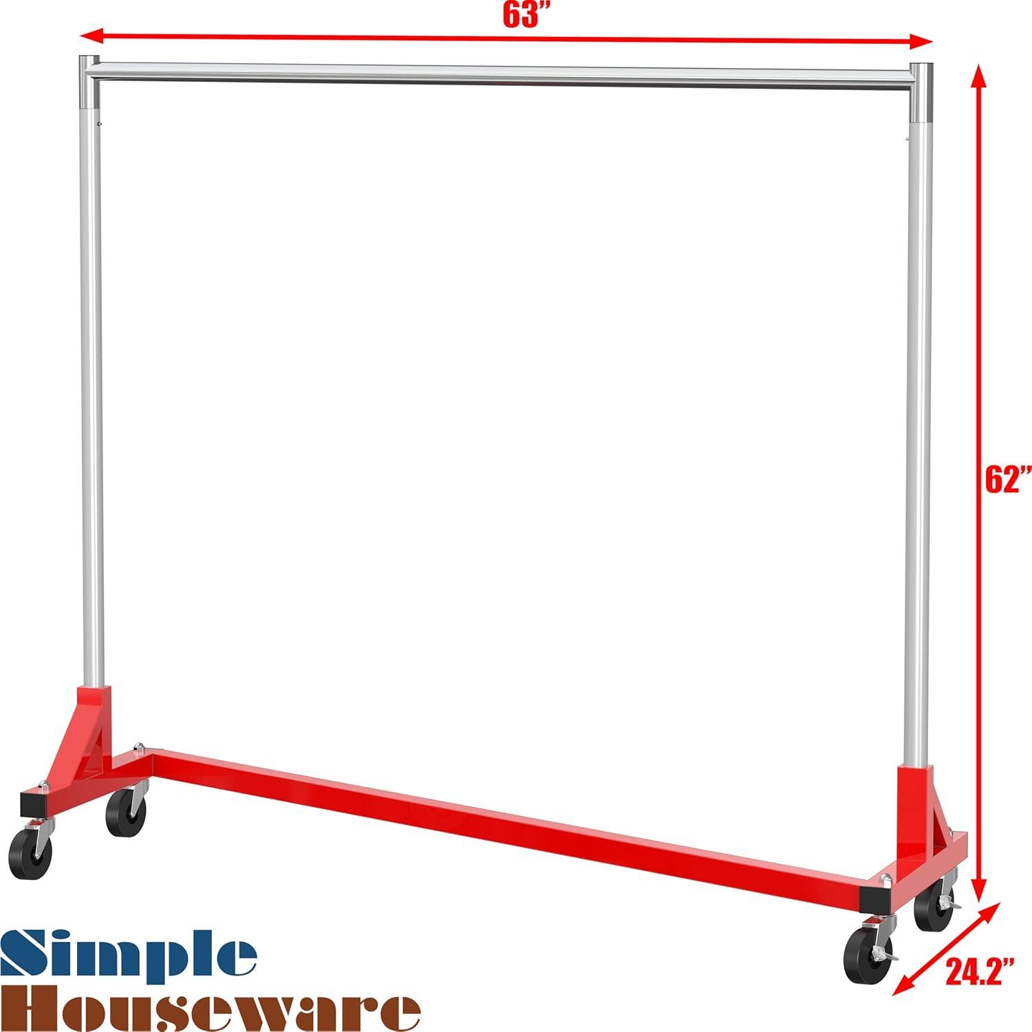 imageSimple Houseware Industrial Grade ZBase Garment Rack 500lb Load with 62 Inches Extra Long Bar GrayRed
