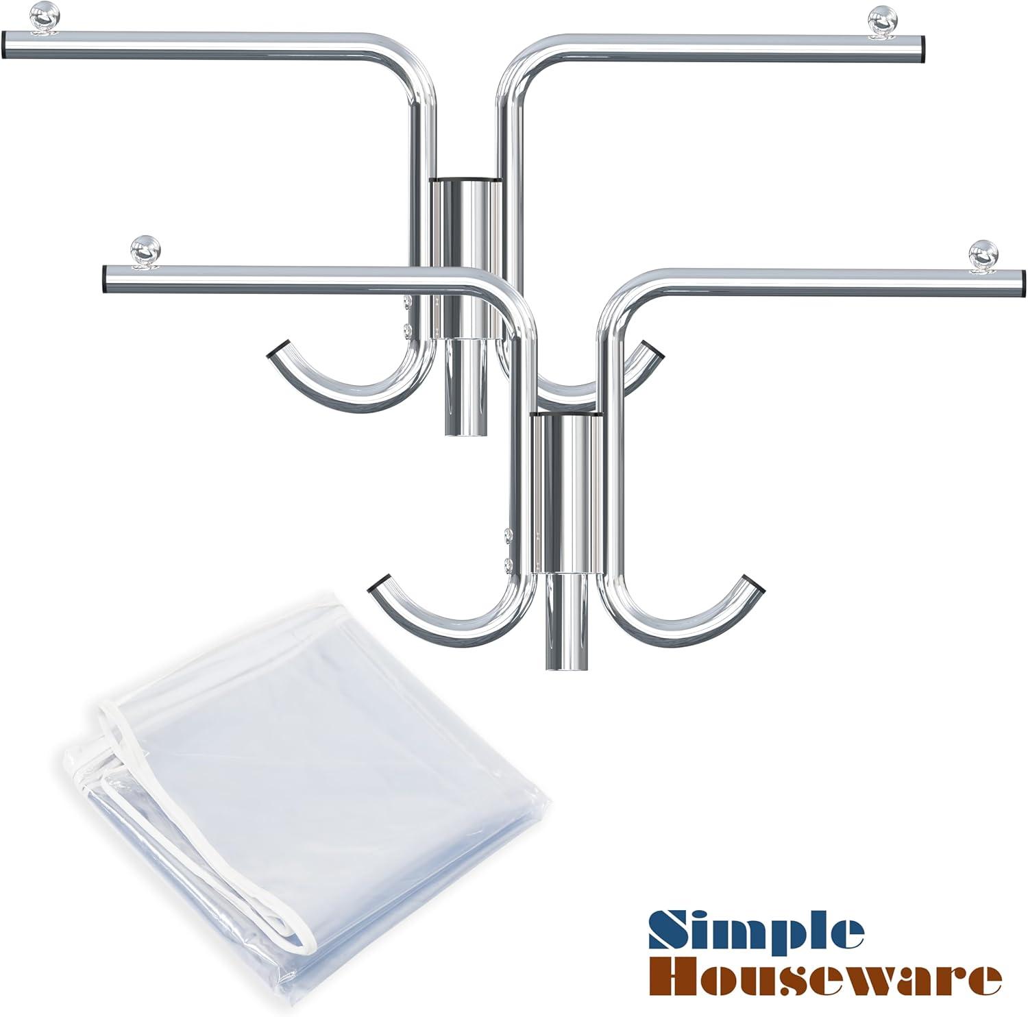 imageSimple Houseware Industrial Grade ZBase Garment Rack 500lb Load with 62quot Extra Long bar wClear Cover and Tube Bracket