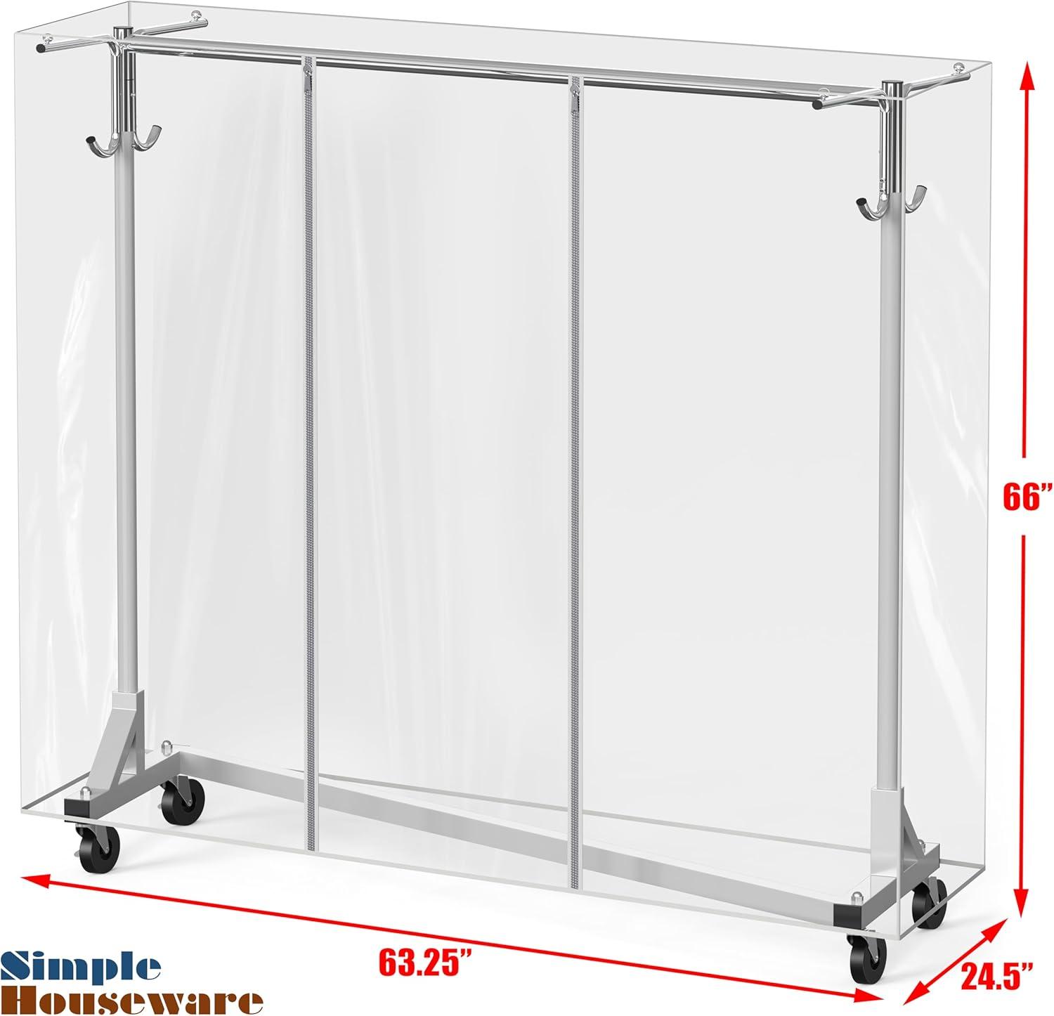 imageSimple Houseware Industrial Grade ZBase Garment Rack 500lb Load with 62quot Extra Long bar wClear Cover and Tube Bracket