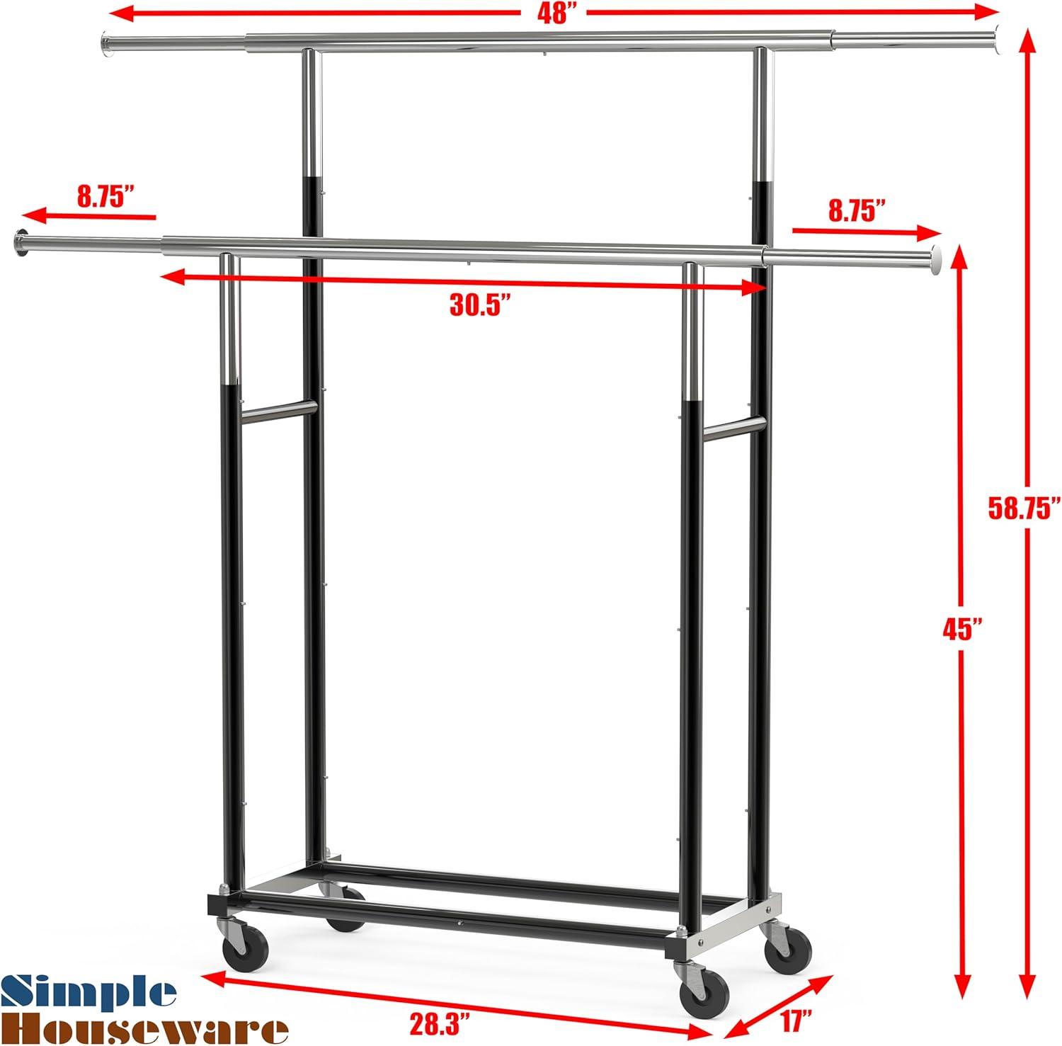 imageSimple Houseware Standard Double Rod Garment Rack SilverBlack