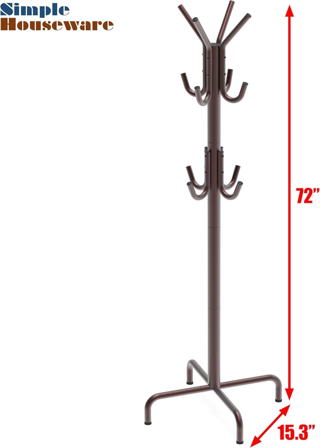 imageSimple Houseware Standing Coat and Hat Hanger Organizer Rack 12 Hooks BronzeBronze