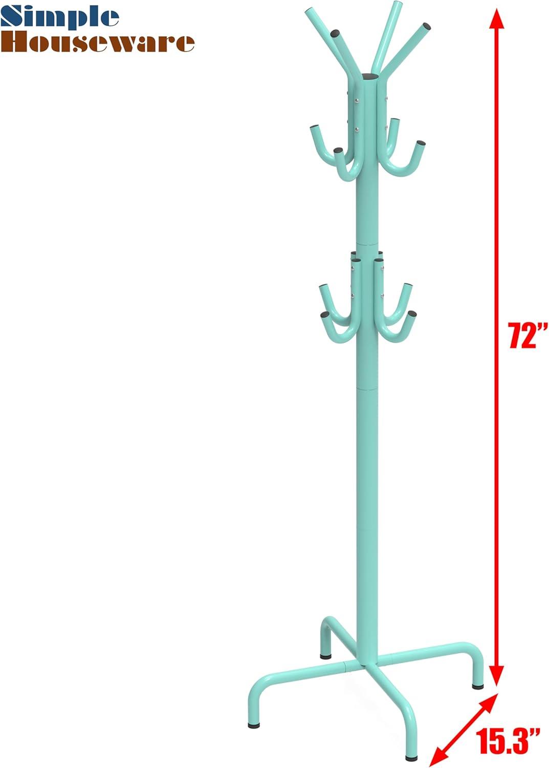 imageSimple Houseware Standing Coat and Hat Hanger Organizer Rack 12 Hooks BronzeTurquoise