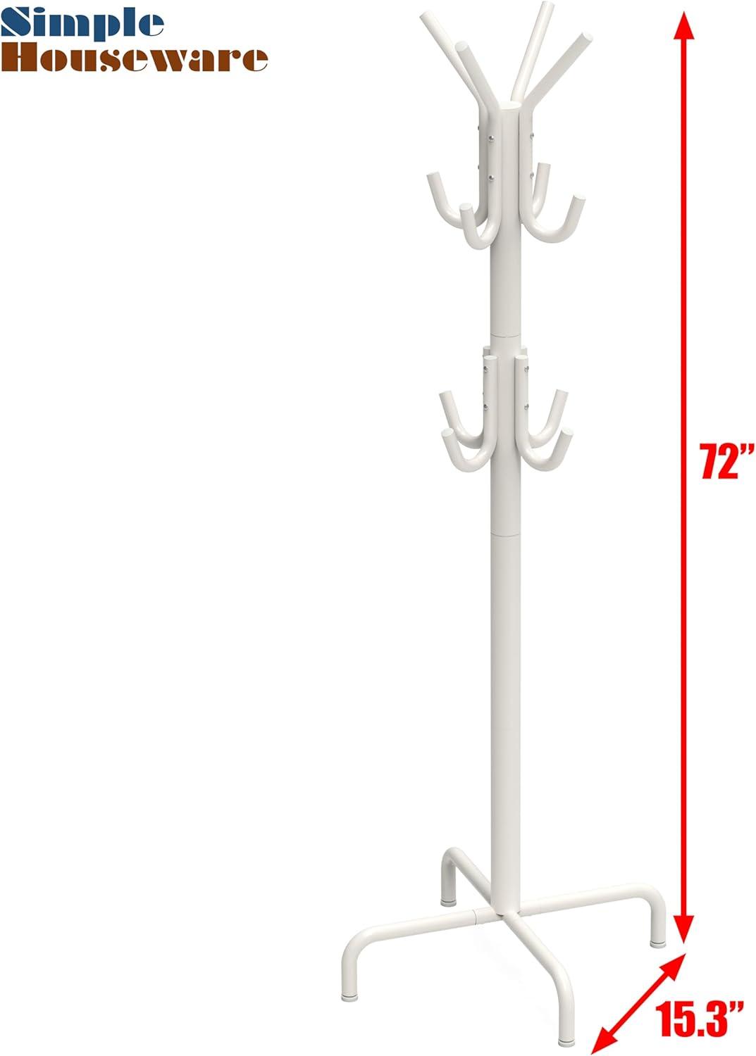 imageSimple Houseware Standing Coat and Hat Hanger Organizer Rack 12 Hooks BronzeWhite