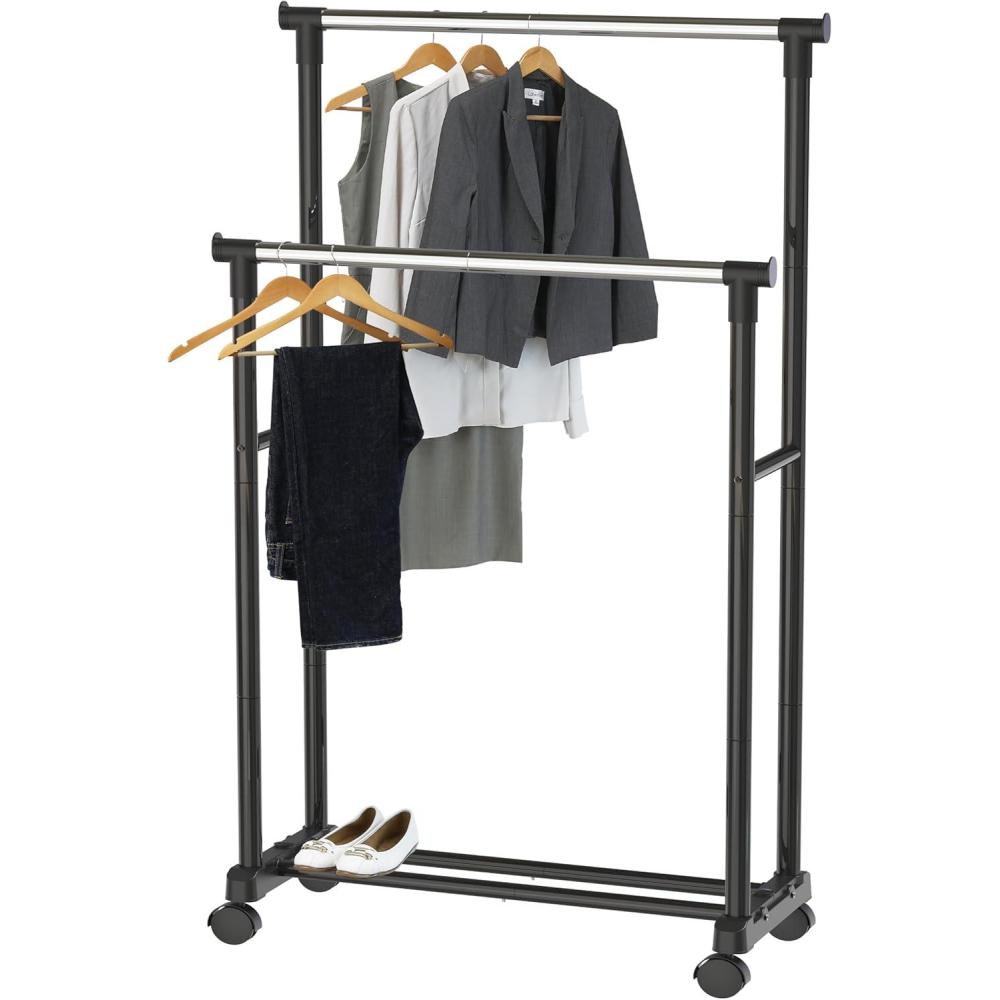 imageSIMPLE HOUSEWARE Double Rod Portable Clothing Hanging Garment Rack