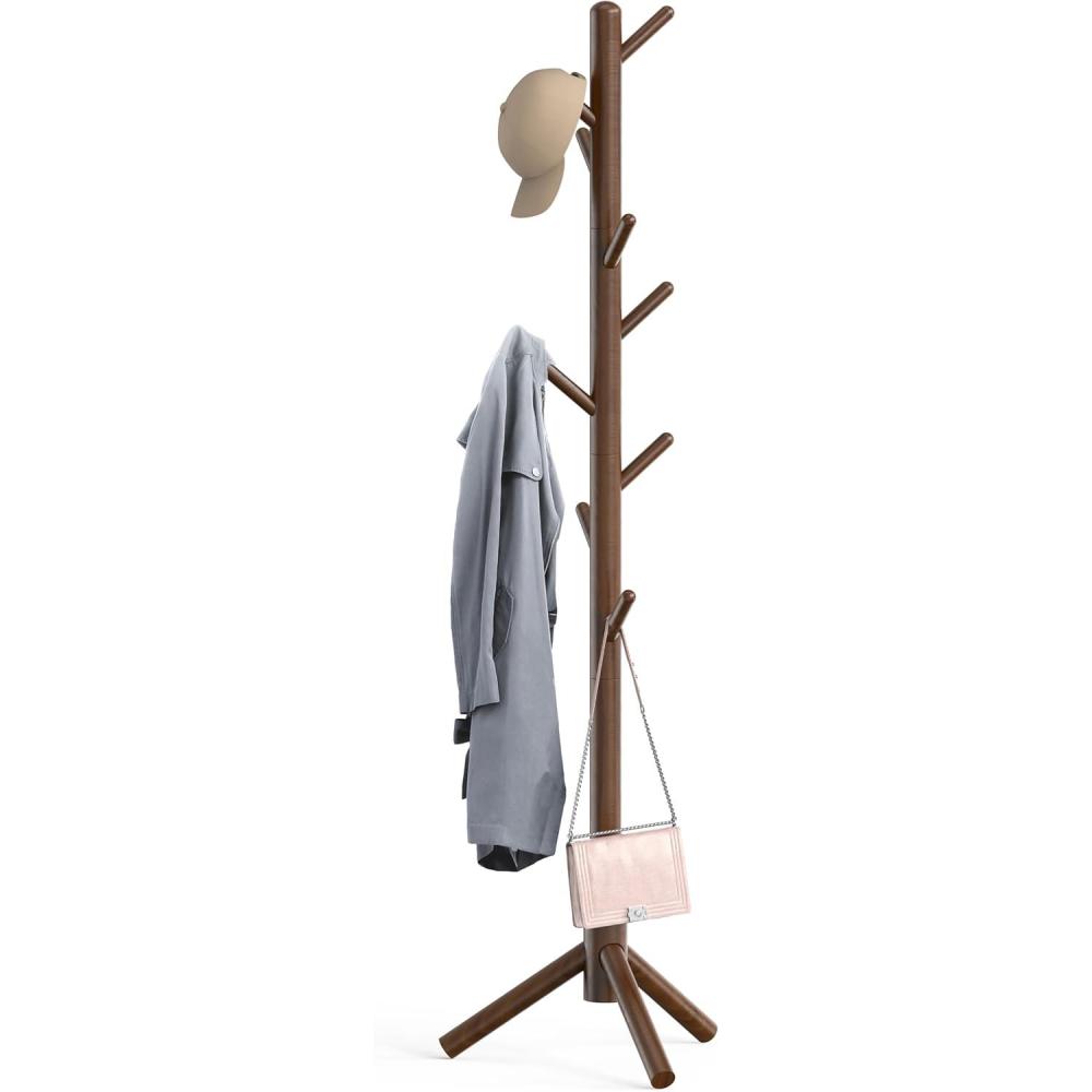 imageSIMPLE HOUSEWARE Freestanding Coat Rack with Shelf 9 hooks BlackWalnut