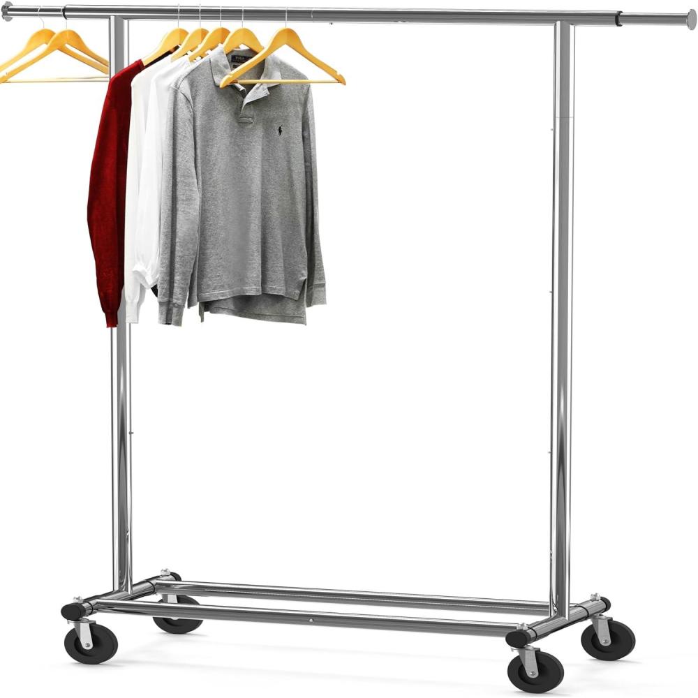 imageSIMPLE HOUSEWARE Supreme Commercial Grade Clothing Garment Rack Holds Up to 250 lbs 50 to 75 Inches Extensible Rod ChromeChrome