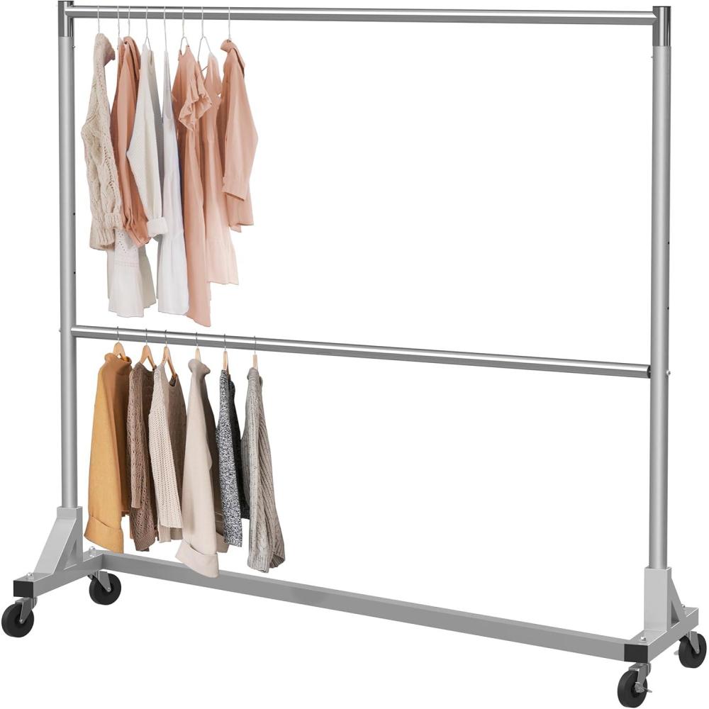 imageSimple Houseware Commercial Grade ZBase Double Rod Garment Rack 600lb Load 63 inch Silver