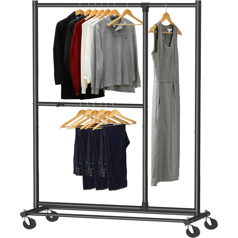 imageSimple Houseware Dual Bar Adjustable Garment Rack Chrome 72inch HeightBlack