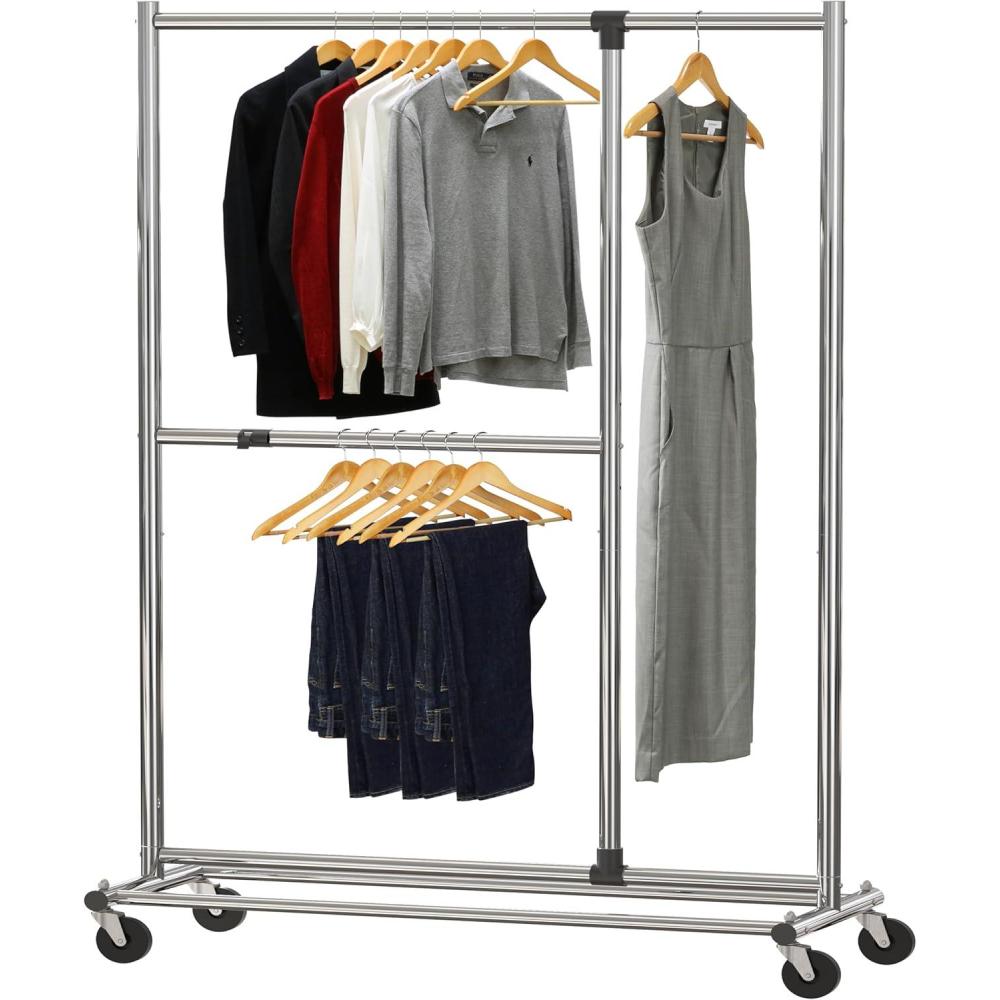 imageSimple Houseware Dual Bar Adjustable Garment Rack Chrome 72inch HeightChrome