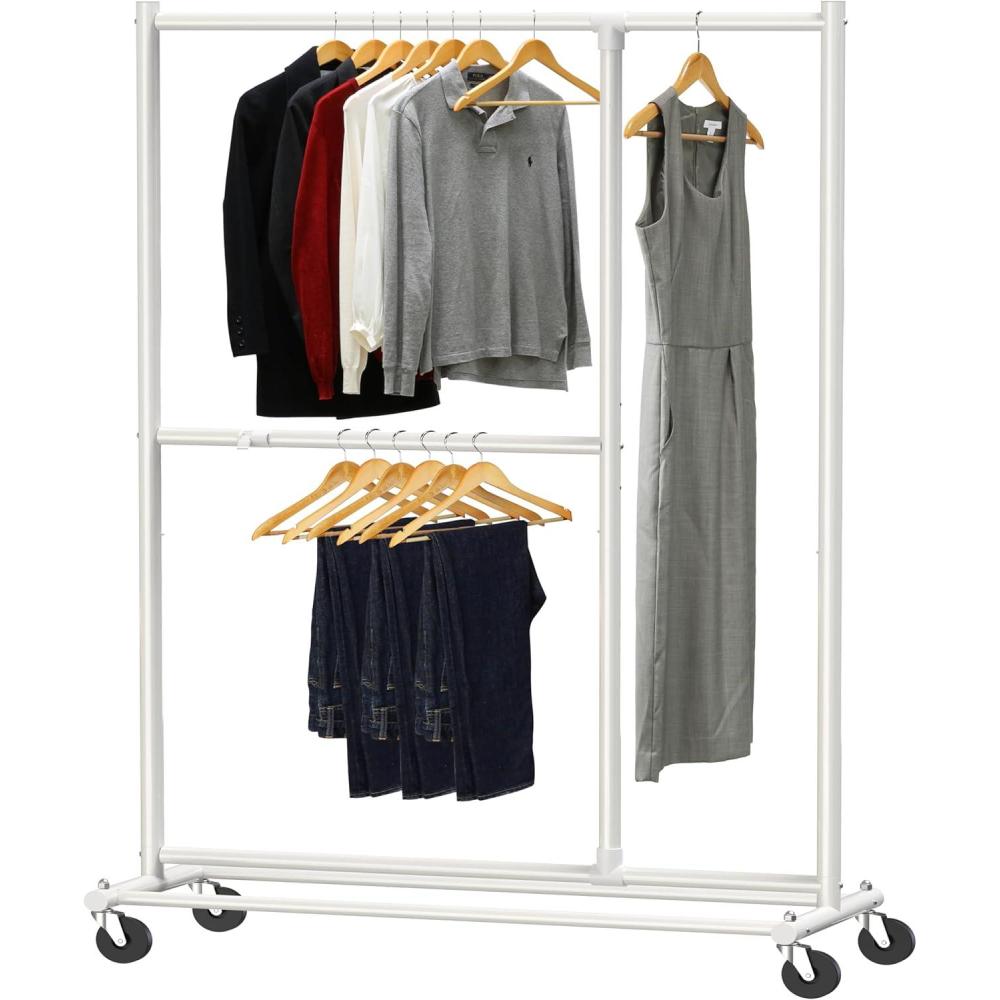 imageSimple Houseware Dual Bar Adjustable Garment Rack Chrome 72inch HeightWhite