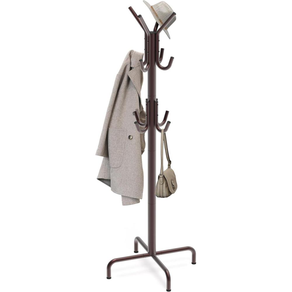 imageSimple Houseware Standing Coat and Hat Hanger Organizer Rack 12 Hooks BronzeBronze