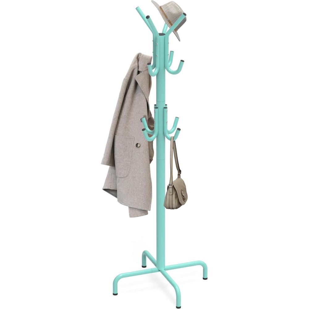 imageSimple Houseware Standing Coat and Hat Hanger Organizer Rack 12 Hooks BronzeTurquoise