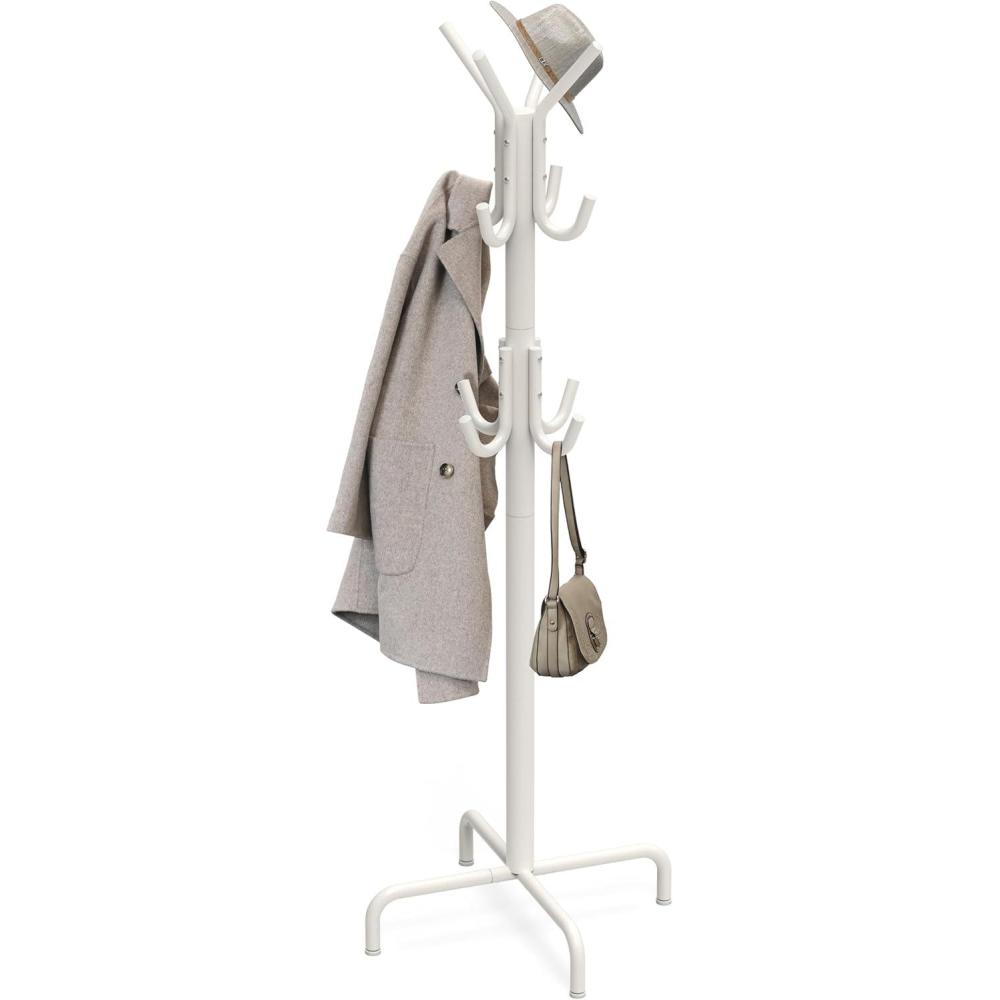 imageSimple Houseware Standing Coat and Hat Hanger Organizer Rack 12 Hooks BronzeWhite