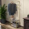 SIMPLE HOUSEWARE Coat Rack with Storage Shelf, Freestanding Hall Tree with Hooks for Entryway, Bedroom, Office, Black Metal Clothes Hanger Stand for Coats, Hats, Jackets, Bags – Black(Champagne Gold)