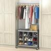 SIMPLE HOUSEWARE Garment Rack with Extensible Haning Rod and 16 Shoes Organizer, Grey