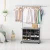 SIMPLE HOUSEWARE Garment Rack with Extensible Haning Rod and 16 Shoes Organizer, Grey