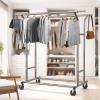 Simple Houseware Heavy Duty Double Rail Clothing Garment Rack, Holds Up to 200 lbs, 43 to 67 Inches Extendable Rod, Chrome(Chrome)