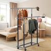 Simple Houseware Standard Double Rod Garment Rack, Silver(Black)