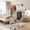 Simple Houseware Standard Double Rod Garment Rack, Silver(Silver)