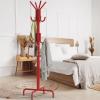 Simple Houseware Standing Coat and Hat Hanger Organizer Rack, 12 Hooks, Bronze(Red)