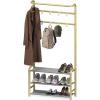 SIMPLE HOUSEWARE Coat Rack with Storage Shelf, Freestanding Hall Tree with Hooks for Entryway, Bedroom, Office, Black Metal Clothes Hanger Stand for Coats, Hats, Jackets, Bags – Black(Champagne Gold)