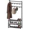 SIMPLE HOUSEWARE Coat Rack with Storage Shelf, Freestanding Hall Tree with Hooks for Entryway, Bedroom, Office, Black Metal Clothes Hanger Stand for Coats, Hats, Jackets, Bags – Black(Black)