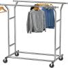 Simple Houseware Heavy Duty Double Rail Clothing Garment Rack, Holds Up to 200 lbs, 43 to 67 Inches Extendable Rod, Chrome(Chrome)