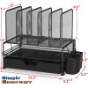 Simple Houseware Mesh Desk Organizer with Sliding Drawer, Double Tray and 5 Upright Sections, Silver(Black)