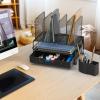 Simple Houseware Mesh Desk Organizer with Sliding Drawer, Double Tray and 5 Upright Sections, Silver(Black)